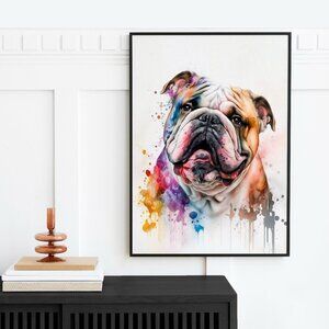16x20‎ Bulldog Dog Portrait Best Friend Watercolor Oil Painting Art Print